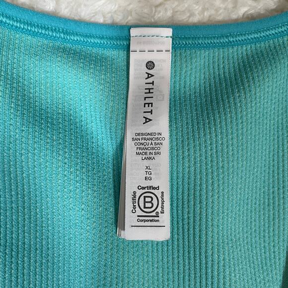 Athleta Aurora Seamless Crop Rib Tank Blue Neon Green Vneck XL - Picture 3 of 5